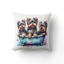 Cojín decorativo de los Yorkies de baño