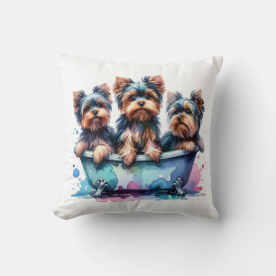Cojín decorativo de los Yorkies de baño