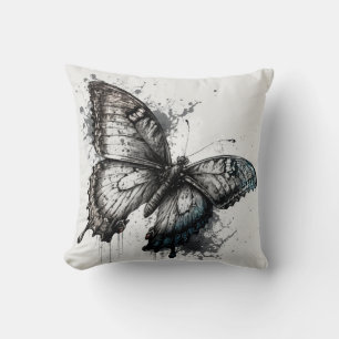 Cojín decorativo de mariposa negra y gris