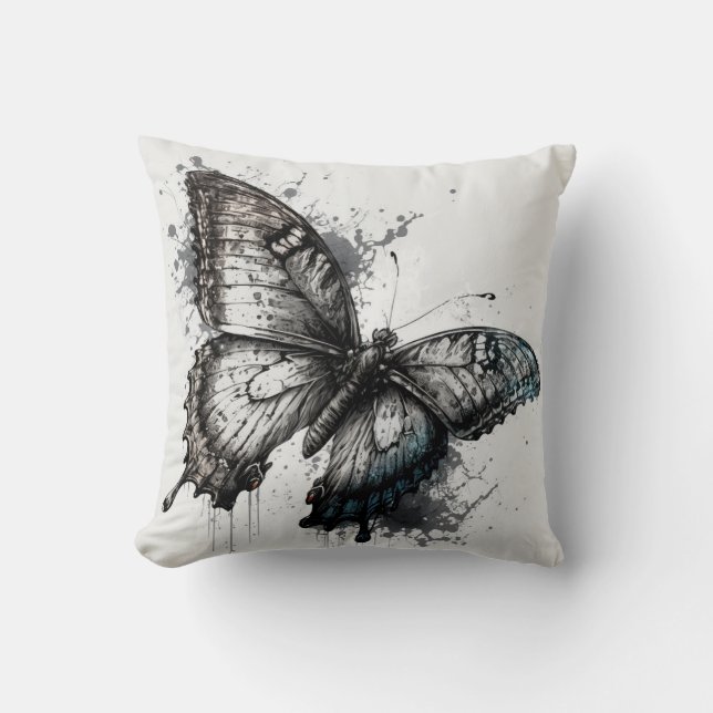Cojín decorativo de mariposa negra y gris (Anverso)