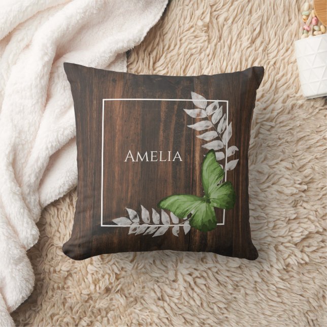 Cojín decorativo de mariposa verde rústico (Manta)