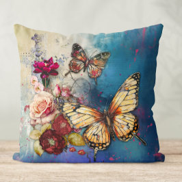 Cojín decorativo de mariposas y flores