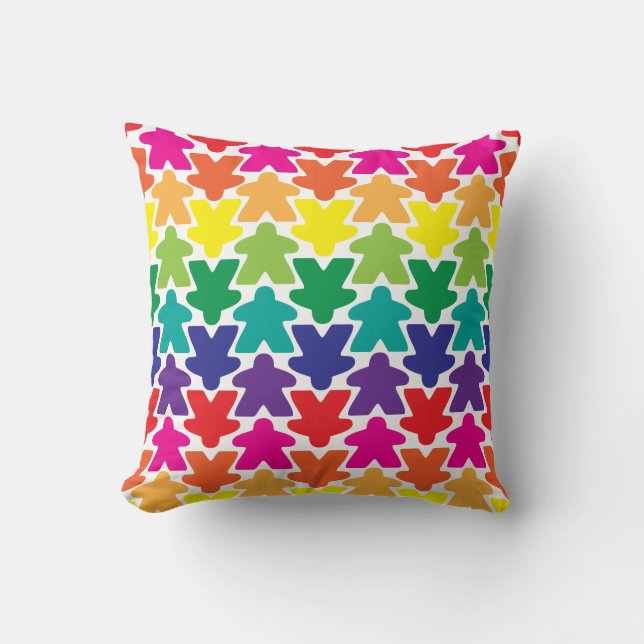 Cojín decorativo de Meeple del arco iris (Anverso)