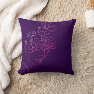 Cojín decorativo de moda púrpura con retrato flora