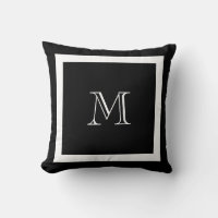 Cojín decorativo de Monograma Clásico Negro y Blan