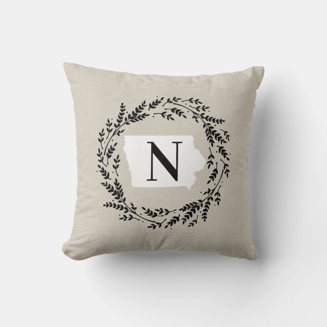 Cojín decorativo de Monograma de Guirnalda Rústica (Anverso)