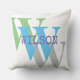 Cojín decorativo de monograma gris verde blanco mí