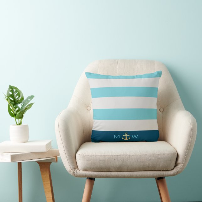 Cojín decorativo de monograma náutico preppy (Silla)