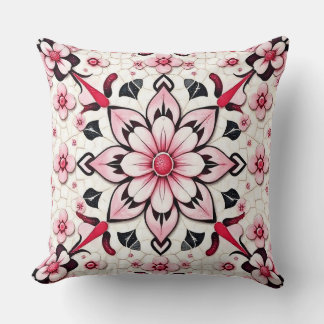 Cojín decorativo de mosaico con flores rosadas