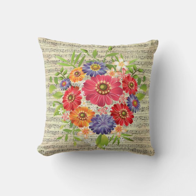 Cojín decorativo de música de hojas de flores de 1 (Anverso)
