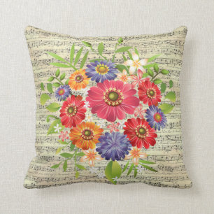 Cojín decorativo de música de hojas de flores de 1