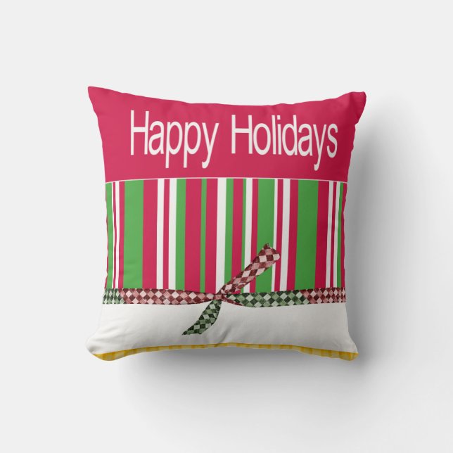 Cojín decorativo de navidades, banda festiva feliz (Anverso)