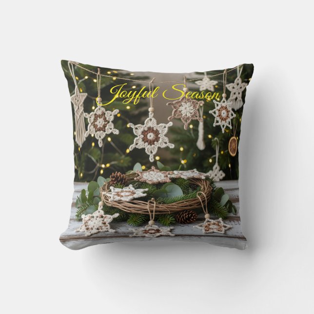 Cojín decorativo de Navidades Boho Crochet Snowfla (Anverso)