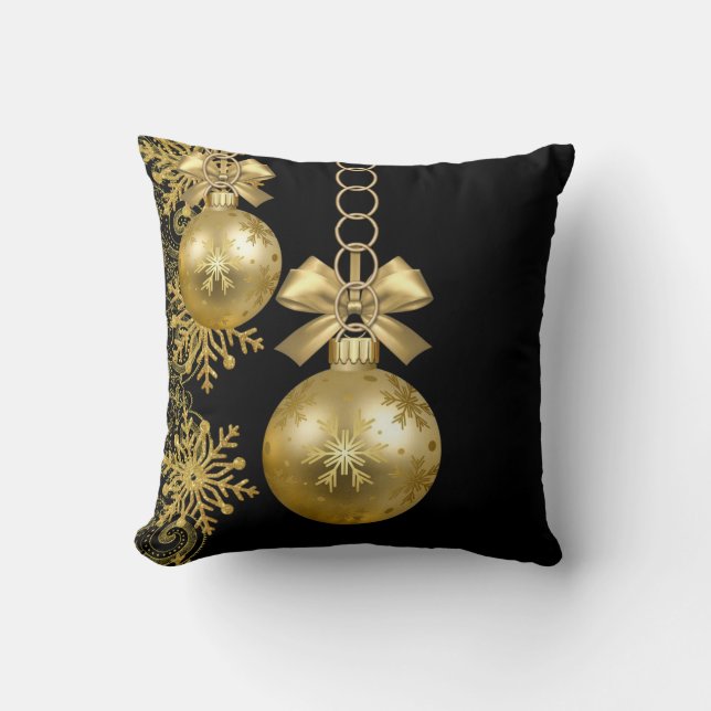 Cojín decorativo de navidades, bolas de oro (Anverso)