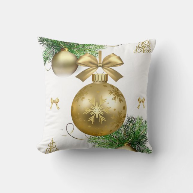 Cojín decorativo de navidades, bolas de oro (Anverso)