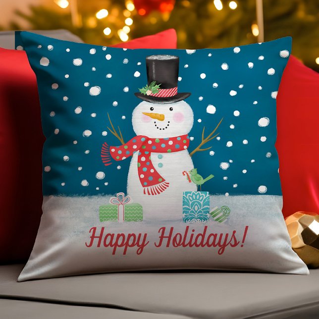 Cojín decorativo de Navidades de Snowman (A festive snowman pillow for your Christmas holiday decor.)
