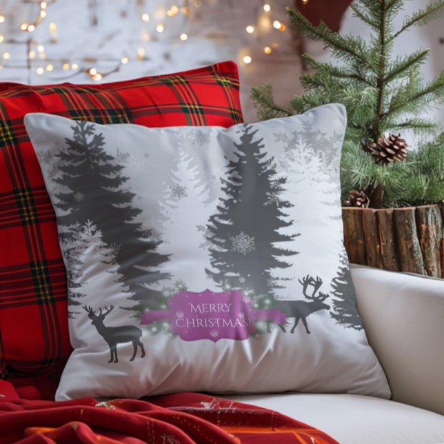 Cojín decorativo de Navidades de Winter Wonderland (Magenta Winter Wonderland Christmas Throw Pillow)