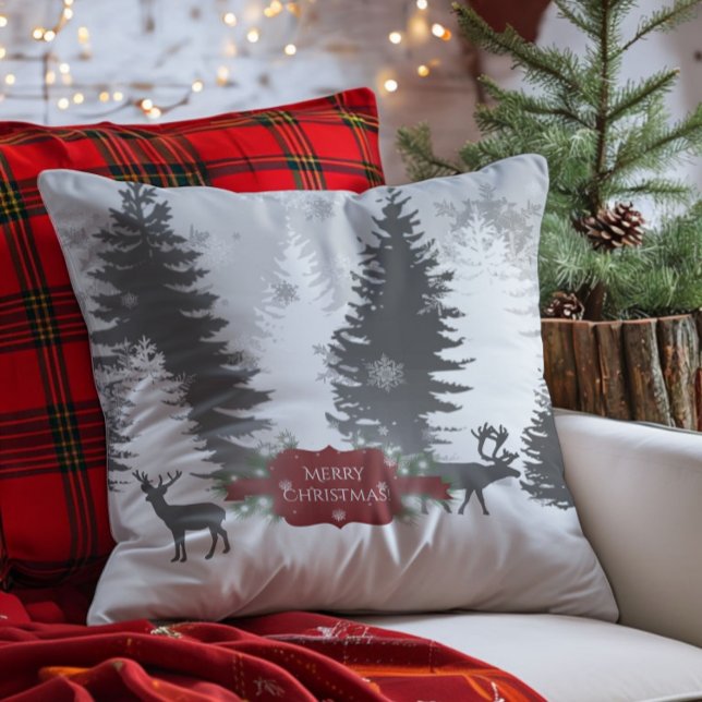 Cojín decorativo de Navidades de Winter Wonderland (Red Winter Wonderland Christmas Throw Pillow)