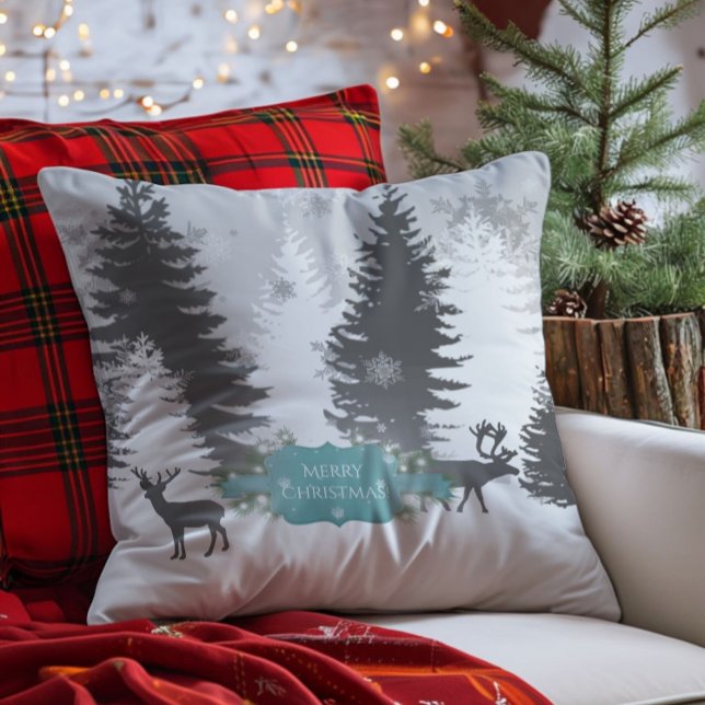 Cojín decorativo de Navidades de Winter Wonderland (Teal Winter Wonderland Christmas Throw Pillow)