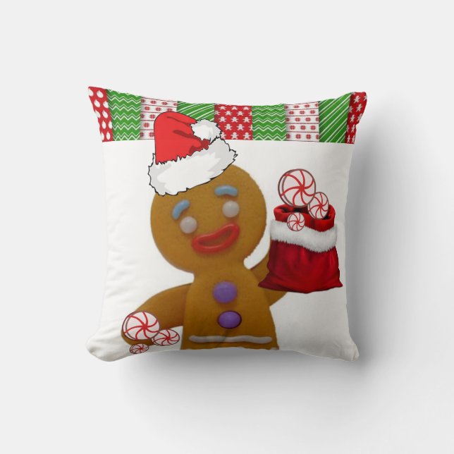 Cojín decorativo de navidades, hombre de Gingerbre (Anverso)