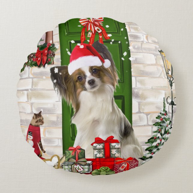 Cojín decorativo de Navidades Papillon Dog (Anverso)