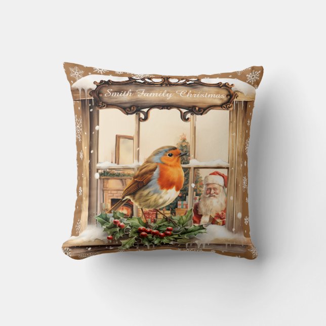 Cojín decorativo de Navidades Santa y Robin (Anverso)