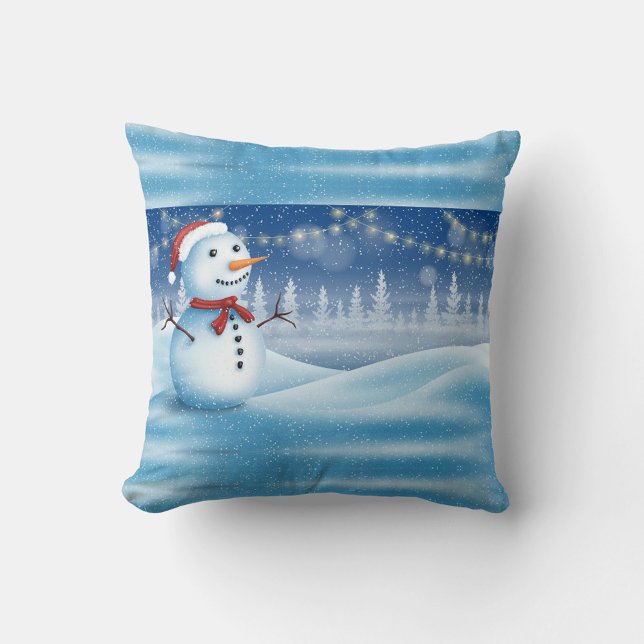 Cojín decorativo de nieve de invierno (Illustration of a snowman in a snowy landscape. )