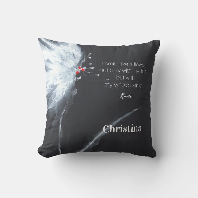 Cojín decorativo de nombre blanco negro floral min (Anverso)