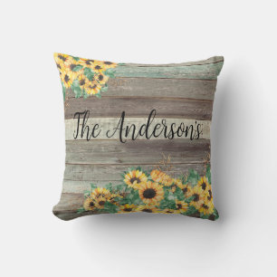 Cojín decorativo de nombre de familia de girasol