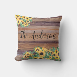 Cojín decorativo de nombre de familia de girasol