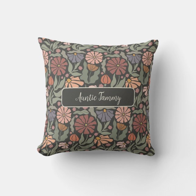 Cojín decorativo de nombre de flores retro de époc (Anverso)