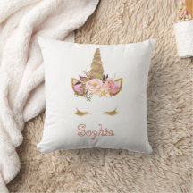 Cojín decorativo de nombre de Unicorn Face Kid, Pu