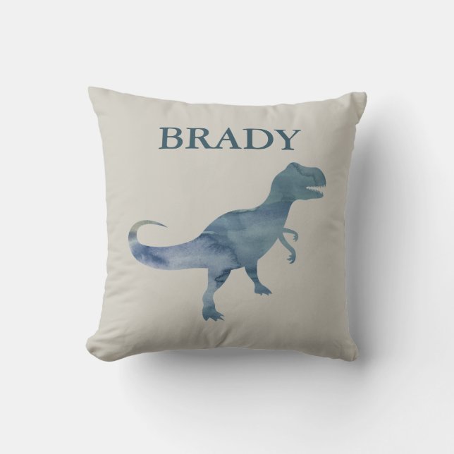 Cojín decorativo de nombre personalizado Blue Dino (Anverso)