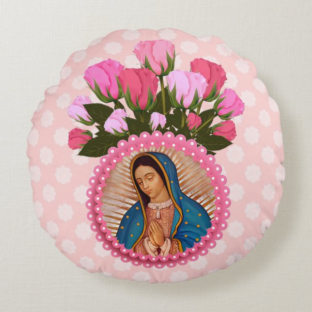 Cojín decorativo de Nuestra Señora de Guadalupe de (Anverso)