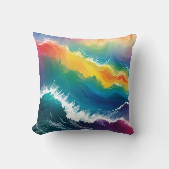 Cojín decorativo de olas de arcoiris Ombre (Anverso)