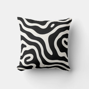 Cojín decorativo de onda abstrata negro y blanco n