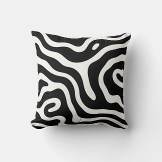 Cojín decorativo de onda abstrata negro y blanco n