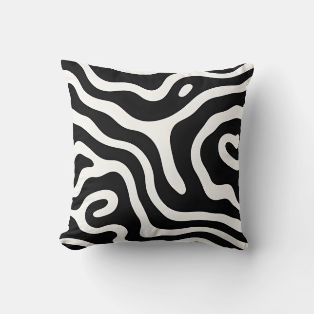 Cojín decorativo de onda abstrata negro y blanco n (Anverso)