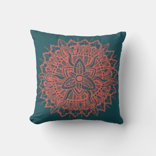 Cojín decorativo de ornamento de Mandala Roja (Anverso)