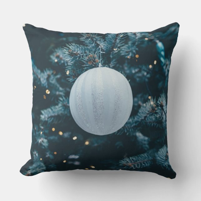 Cojín decorativo de Ornamento de Navidad de White  (Anverso)