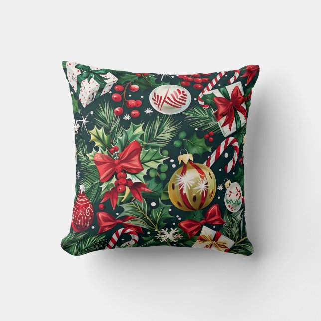 Cojín decorativo de Ornamentos de Navidad (Anverso)