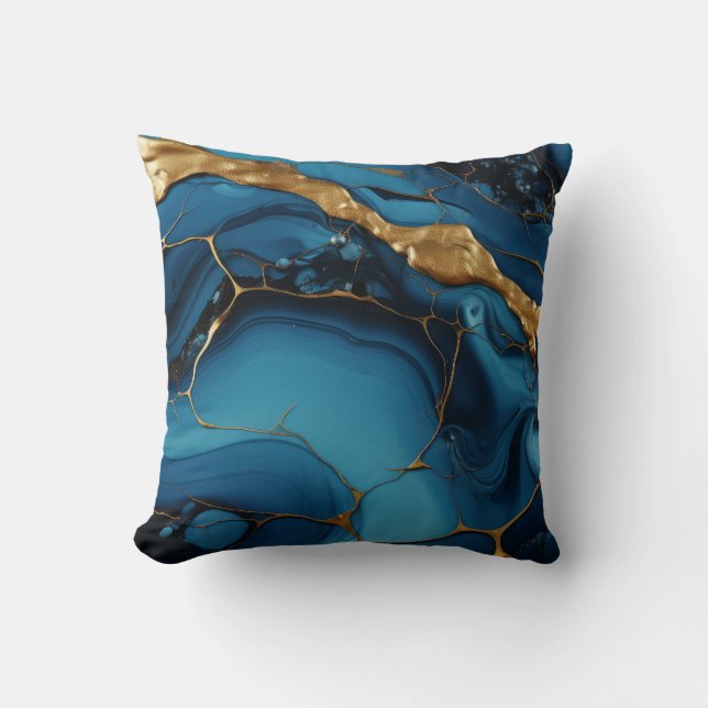 Cojín decorativo de oro azul de textura de mármol (Anverso)