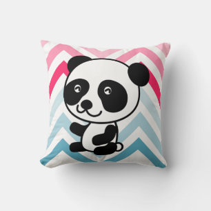 Cojín decorativo de oso rosa y azul Chevron Panda