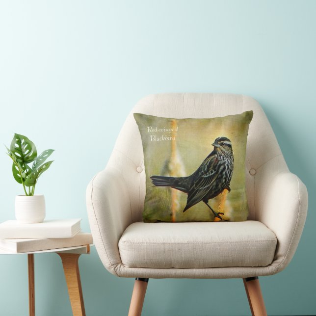 Cojín decorativo de pájaro negro con textura (Silla)