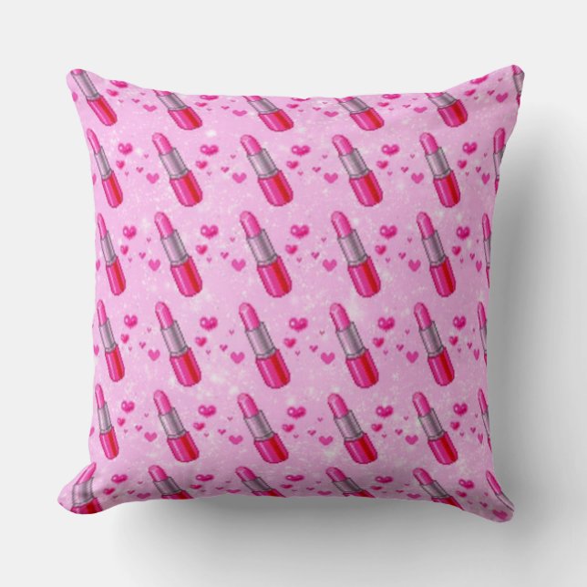 Cojín decorativo de palillo de labios rosado (Anverso)