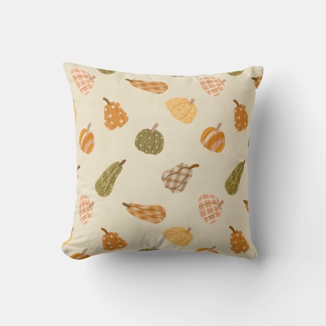Cojín decorativo de parche de calabaza otoñal - Ru (Anverso)