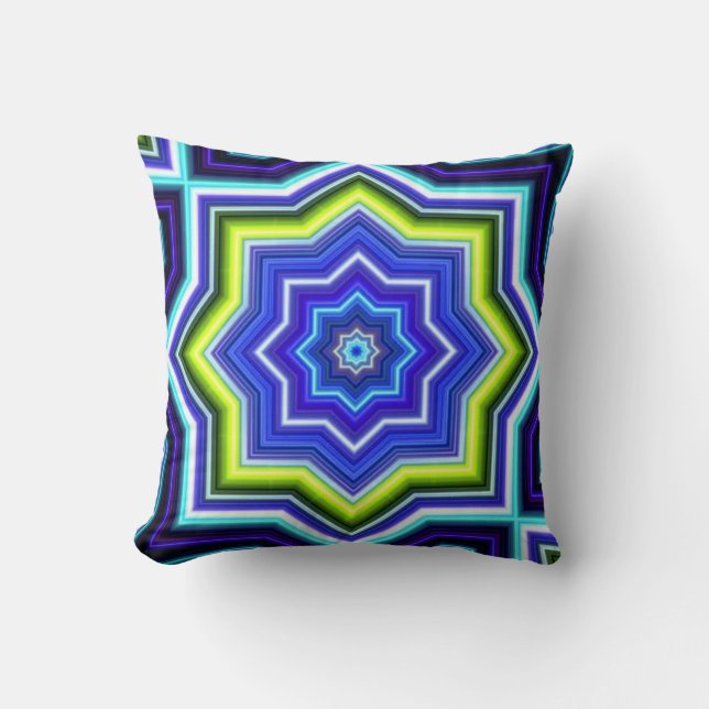 Cojín decorativo de patrón azul y amarillo (Anverso)