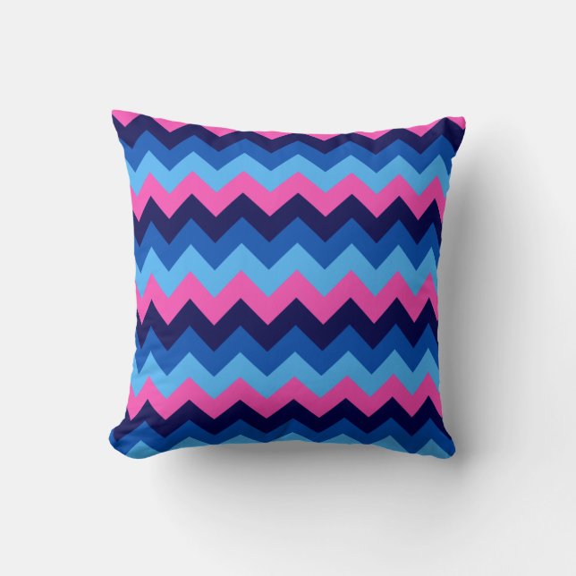 Cojín decorativo de patrón de cheurón rosa azul de (Anverso)