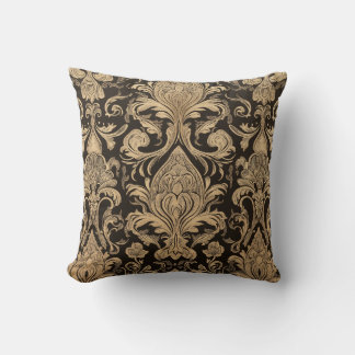 Cojín decorativo de patrón de damasco dorado