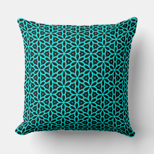 Cojín decorativo de patrón de flor azul turquesa